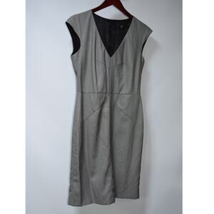 Hugo Boss Sheath Dress Gray Wool Blend V Neck Cap Sleeve Size 8
